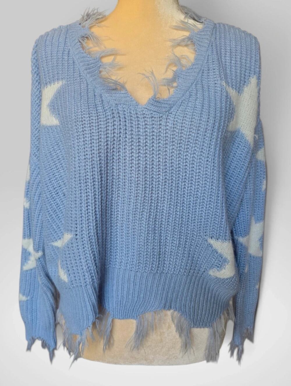 Polly & Esther Distressed over sized Star knit Sweater womans sz Med